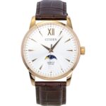 Citizen Moonphase Brown Leather Silver Dial Quartz AK5003-05A Men's Watch