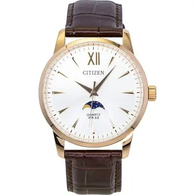 Citizen Moonphase Brown Leather Silver Dial Quartz AK5003-05A Men's Watch