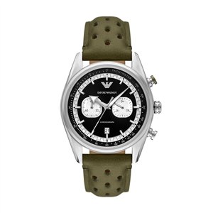 Emporio Armani Chronograph Green Leather Black And Silver Dial Quartz (AR11709) Men's Watch