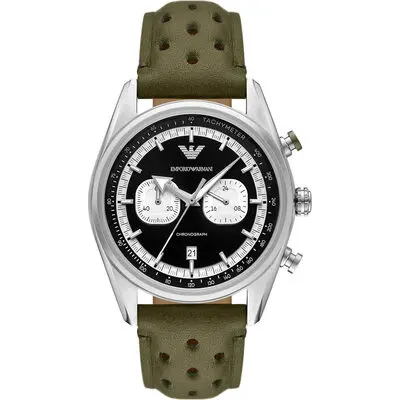Emporio Armani Chronograph Green Leather Black And Silver Dial Quartz (AR11709) Men's Watch