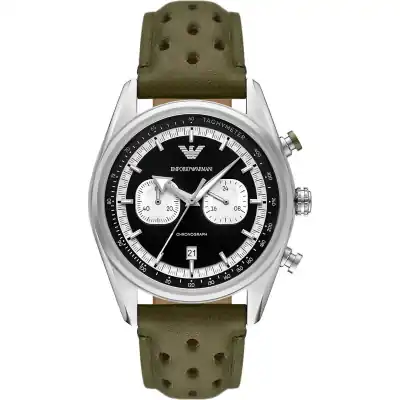 Emporio Armani Chronograph Green Leather Black And Silver Dial Quartz (AR11709) Men's Watch