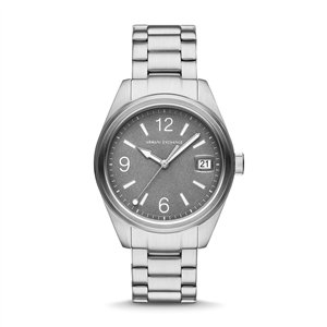 Armani Exchange Kilian 42mm Men's Watch – Grey Sandblast Dial, Silver-Tone Stainless Steel Bracelet & Date Function (AX1420)