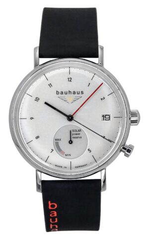 Bauhaus Classic Black Leather Strap White Dial Solar 21121 Men's Watch