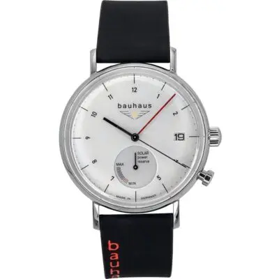 Bauhaus Classic Black Leather Strap White Dial Solar 21121 Men's Watch