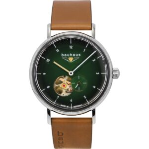 Bauhaus Classic Leather Strap Dark Green Open Heart Dial Automatic 21664 Men's Watch