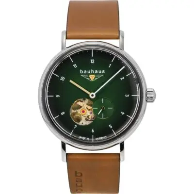 Bauhaus Classic Leather Strap Dark Green Open Heart Dial Automatic 21664 Men's Watch
