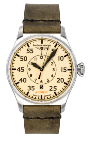 Bauhaus Aviation Leather Strap Beige Dial Automatic 27565 Men's Watch