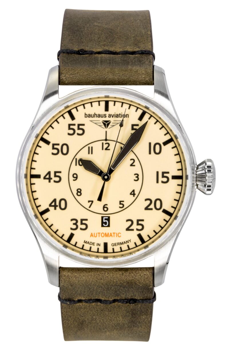Bauhaus Aviation Leather Strap Beige Dial Automatic 27565 Men's Watch