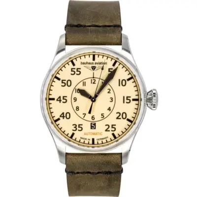Bauhaus Aviation Leather Strap Beige Dial Automatic 27565 Men's Watch