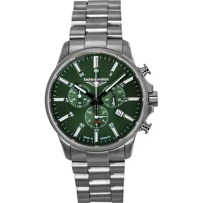 Bauhaus Aviation Chronograph Titanium Green Dial Quartz 2880M4 100M Men's Watch