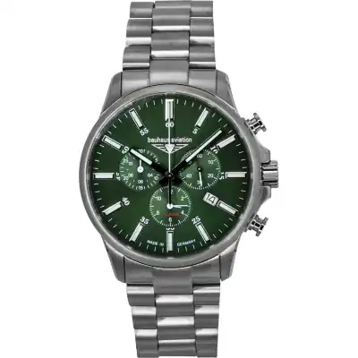 Bauhaus Aviation Chronograph Titanium Green Dial Quartz 2880M4 100M Men's Watch Bauhaus Aviation Chronograph Titanium Green Dial Quartz 2880M4 100M Men's Watch