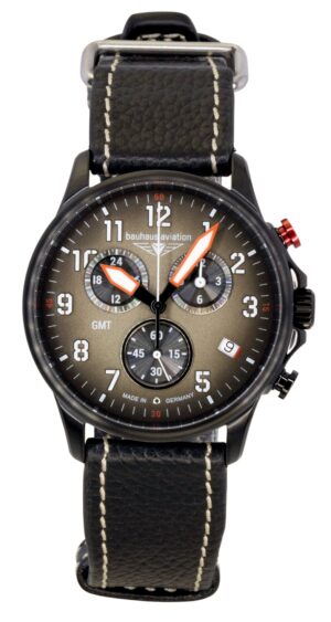 Bauhaus Aviation Chronograph Leather Strap Brown Dial Quartz 28861 100M Men's Watch