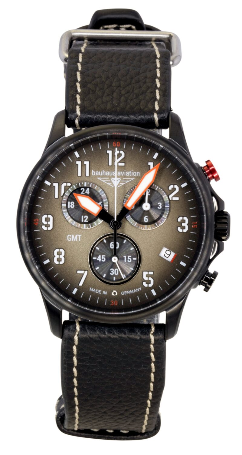 Bauhaus Aviation Chronograph Leather Strap Brown Dial Quartz 28861 100M Men's Watch
