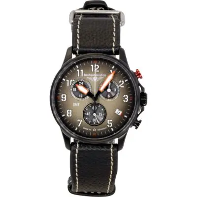 Bauhaus Aviation Chronograph Leather Strap Brown Dial Quartz 28861 100M Men's Watch