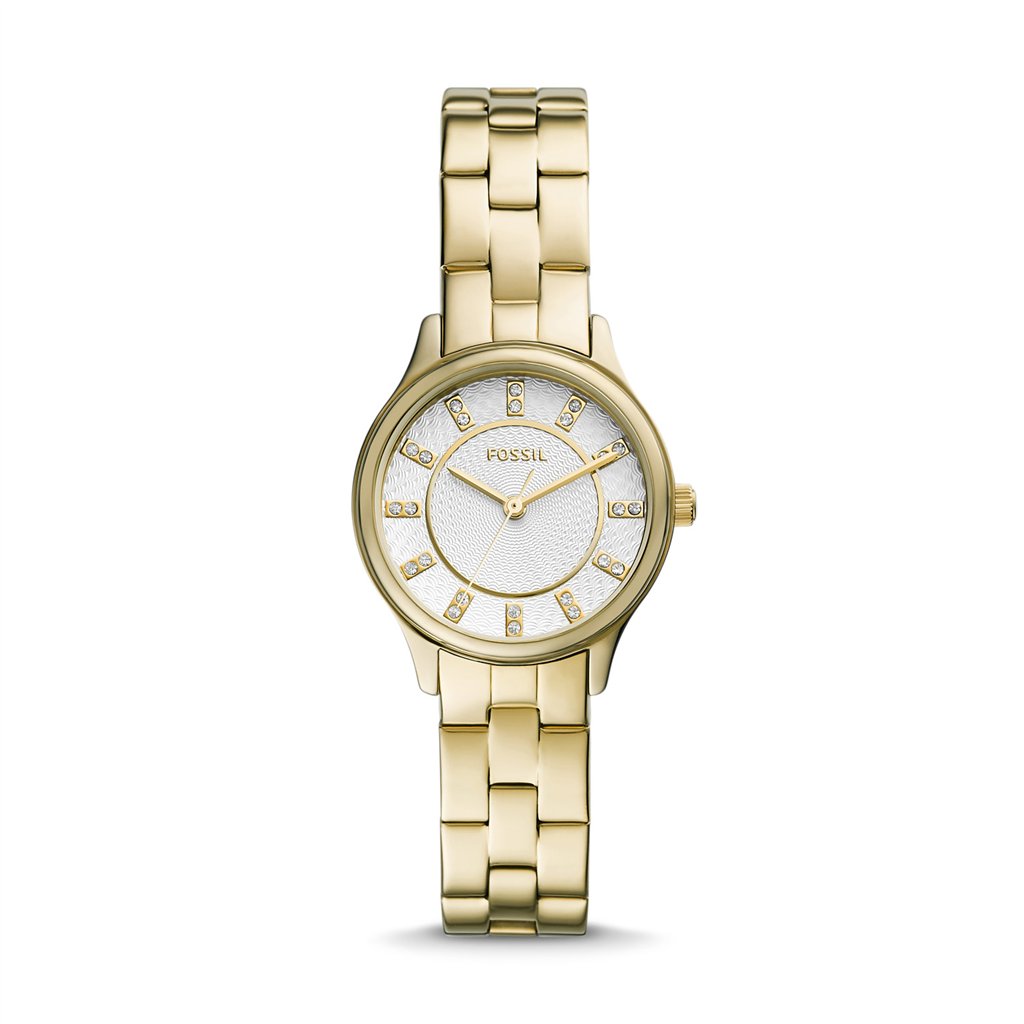 Fossil Modern Sophisticate 30mm Women's Watch – Gold-Tone Stainless Steel, Silver Textured Dial with Glitz Accents (BQ3916)