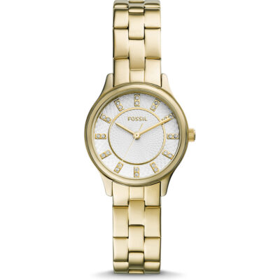Fossil Modern Sophisticate 30mm Women's Watch – Gold-Tone Stainless Steel, Silver Textured Dial with Glitz Accents (BQ3916)