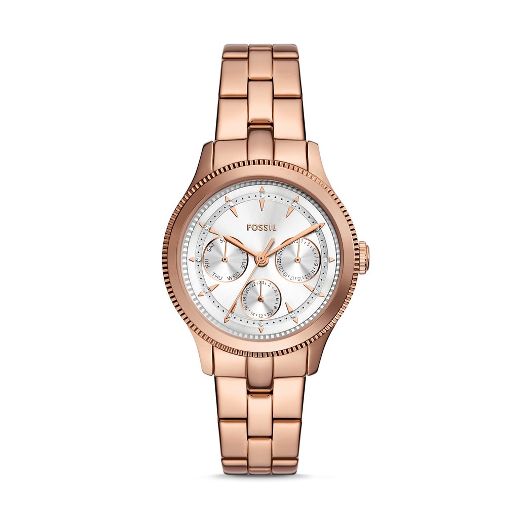 Fossil Brynn Multifunction 38mm Women’s Watch – Rose Gold-Tone Stainless Steel, Silver Sunray Dial & 5 ATM Water Resistance (BQ3993)