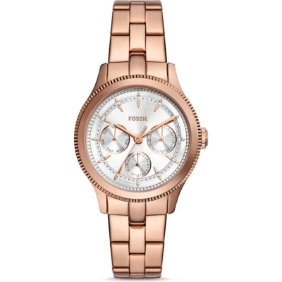 Fossil Brynn Multifunction 38mm Women’s Watch – Rose Gold-Tone Stainless Steel, Silver Sunray Dial & 5 ATM Water Resistance (BQ3993)