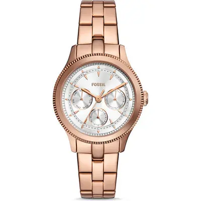 Fossil Brynn Multifunction 38mm Women’s Watch – Rose Gold-Tone Stainless Steel, Silver Sunray Dial & 5 ATM Water Resistance (BQ3993)