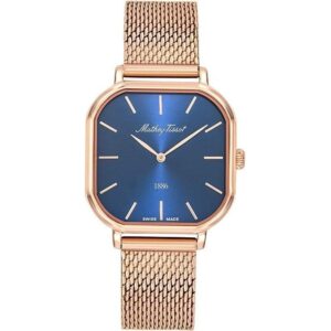 Mathey-Tissot Monsoon Square Rose Gold Tone Stainless Steel Blue Dial Quartz D7917PBU Women's Watch