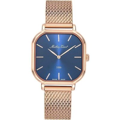 Mathey-Tissot Monsoon Square Rose Gold Tone Stainless Steel Blue Dial Quartz D7917PBU Women's Watch