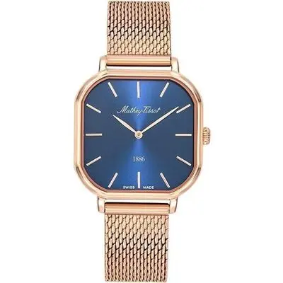 Mathey-Tissot Monsoon Square Rose Gold Tone Stainless Steel Blue Dial Quartz D7917PBU Women's Watch