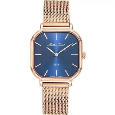 Mathey-Tissot Monsoon Square Rose Gold Tone Stainless Steel Blue Dial Quartz D7917PBU Women's Watch