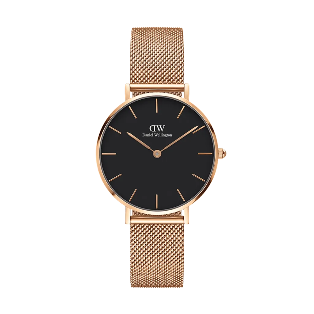 DW00100161 Daniel Wellington Women's classic petite Melrose watch - 32 mm - Black dial with rose gold mesh bracelet (DW00100161)