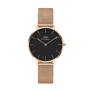 Daniel Wellington Women's classic petite Melrose watch - 32 mm - Black dial with rose gold mesh bracelet (DW00100161)
