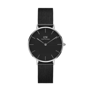 Daniel Wellington Petite Ashfield 32mm Women's Watch - Silver with Black Dial & Black Mesh Strap (DW00100202)