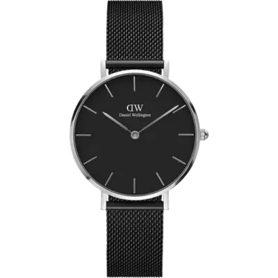Daniel Wellington Petite Ashfield 32mm Women's Watch - Silver with Black Dial & Black Mesh Strap (DW00100202)