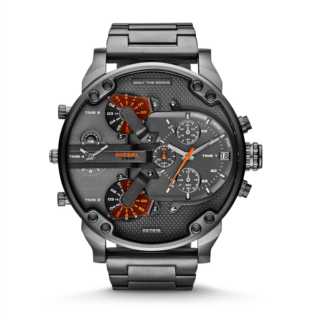 Diesel Mr. Daddy 2.0 57mm Men’s Watch – Gunmetal Grey Stainless Steel, 4 Time Zone Chronograph & Industrial Dial (DZ7315)
