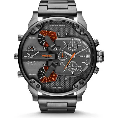 Diesel Mr. Daddy 2.0 57mm Men’s Watch – Gunmetal Grey Stainless Steel, 4 Time Zone Chronograph & Industrial Dial (DZ7315)