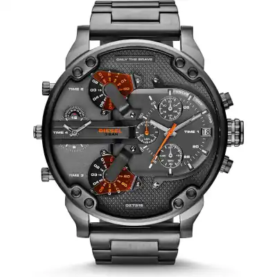 Diesel Mr. Daddy 2.0 57mm Men’s Watch – Gunmetal Grey Stainless Steel, 4 Time Zone Chronograph & Industrial Dial (DZ7315)