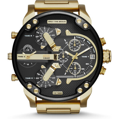 Diesel Mr. Daddy 2.0 57mm Men’s Watch – Gold-Tone Stainless Steel, Black Chronograph Dial & 4 Time Zone Display (Ref: DZ7333)