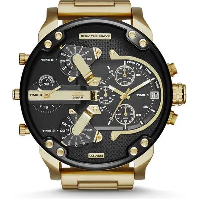 Diesel Mr. Daddy 2.0 57mm Men’s Watch – Gold-Tone Stainless Steel, Black Chronograph Dial & 4 Time Zone Display (Ref: DZ7333)