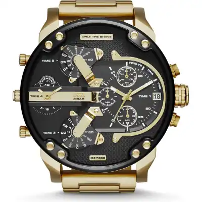 Diesel Mr. Daddy 2.0 57mm Men’s Watch – Gold-Tone Stainless Steel, Black Chronograph Dial & 4 Time Zone Display (Ref: DZ7333)