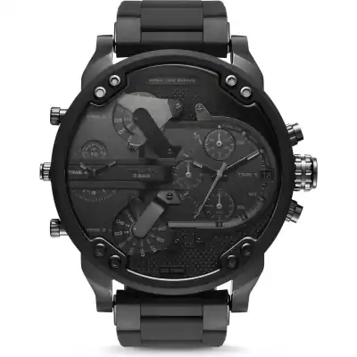 Diesel Mr. Daddy 2.0 57mm Men’s Watch – Black Stainless Steel & Silicone-Wrapped Bracelet, 4 Time Zone Chronograph (DZ7396)