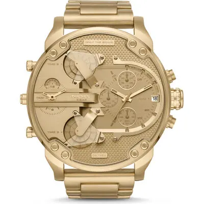 Diesel Mr. Daddy 2.0 57mm Men’s Watch – Full Gold-Tone Stainless Steel, Gold Sunray Dial & 4 Time Zone Chronograph (DZ7399)