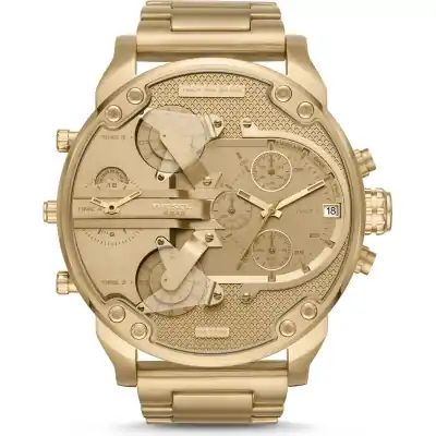 Diesel Mr. Daddy 2.0 57mm Men’s Watch – Full Gold-Tone Stainless Steel, Gold Sunray Dial & 4 Time Zone Chronograph (DZ7399)