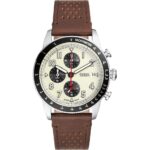Fossil Sport Tourer Chronograph Brown Leather Strap Cream Dial Quartz FS6042 Men's Watch