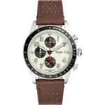 Fossil Sport Tourer Chronograph Brown Leather Strap Cream Dial Quartz FS6042 Men's Watch