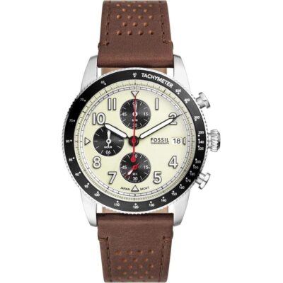 Fossil Sport Tourer Chronograph Brown Leather Strap Cream Dial Quartz FS6042 Men's Watch