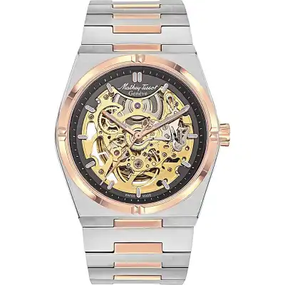 Mathey-Tissot Zeus Skeleton Two Tone Stainless Steel Grey Dial Automatic H118CFRS Men's Watch