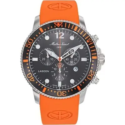 Mathey-Tissot Lagoon Chronograph Orange Silicon Strap Black Dial Quartz H123CHALO 100M Men's Watch