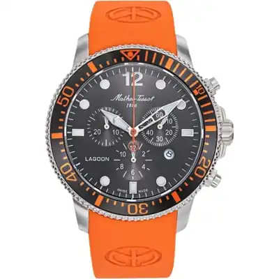 Mathey-Tissot Lagoon Chronograph Orange Silicon Strap Black Dial Quartz H123CHALO 100M Men's Watch