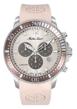 Mathey-Tissot Lagoon Chronograph Pink Silicone Strap Cream Dial Quartz H123CHLBM 100M Men's Watch