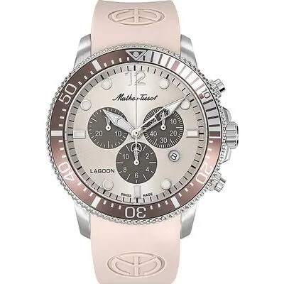 Mathey-Tissot Lagoon Chronograph Pink Silicone Strap Cream Dial Quartz H123CHLBM 100M Men's Watch