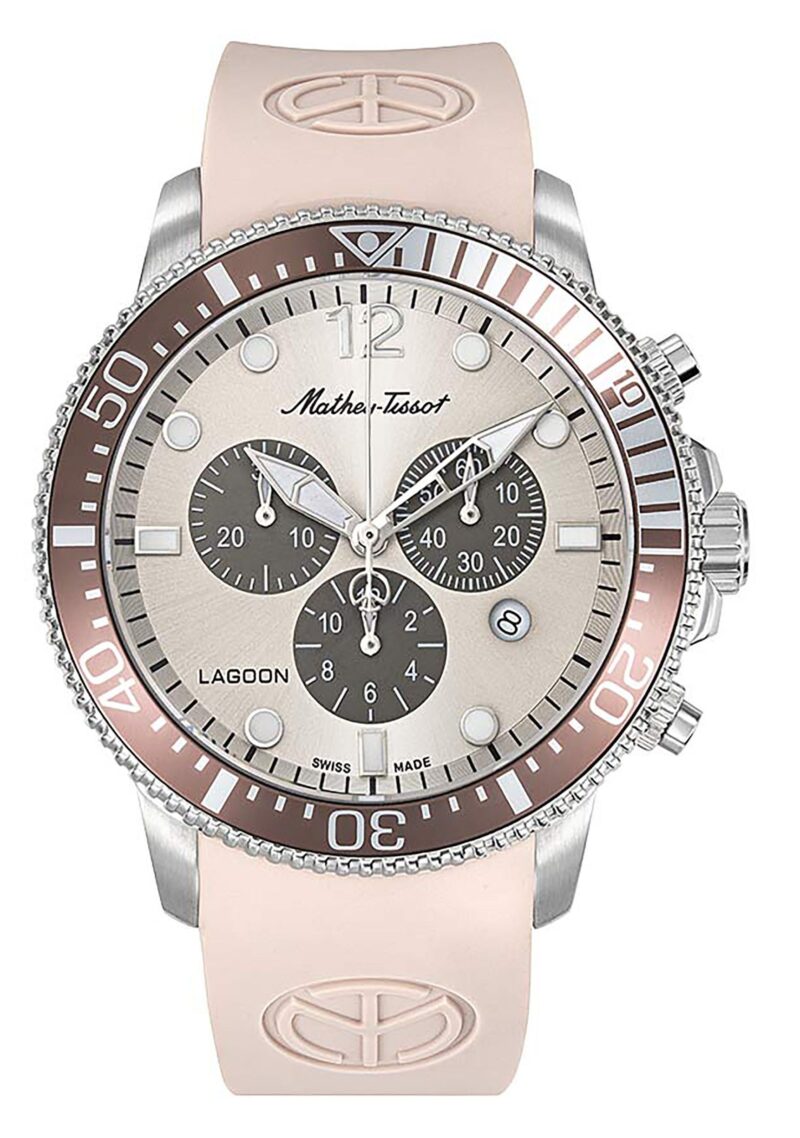 Mathey-Tissot Lagoon Chronograph Pink Silicone Strap Cream Dial Quartz H123CHLBM 100M Men's Watch