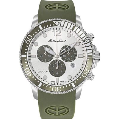 Mathey-Tissot Lagoon Chronograph Green Silicone Strap Silver Dial Quartz H123CHLGV 100M Men's Watch